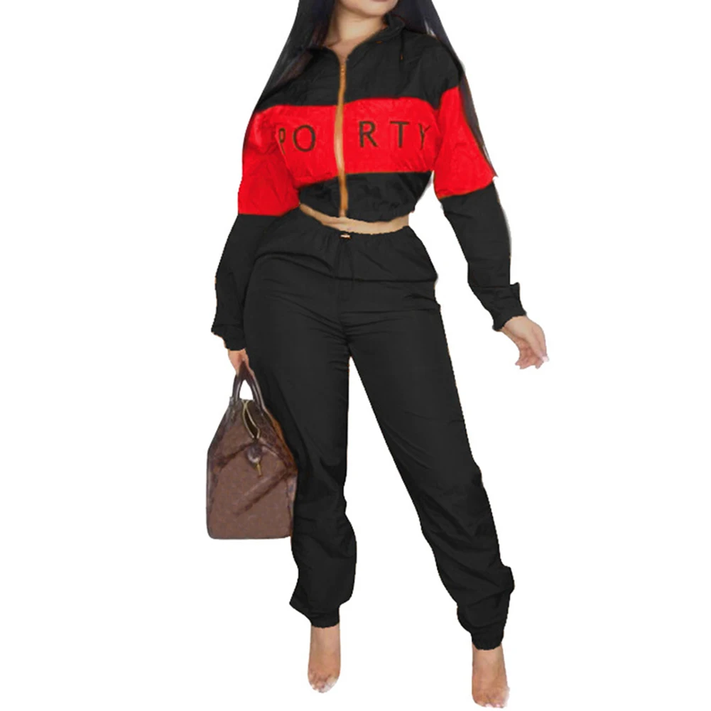 

YJSFG HOUSE 2pcs Fashion Women Sets Long Sleeve Zipped Bodycon Jumpsuit Casual Tracksuits Sportswear Crop Tops Long Pants Suits