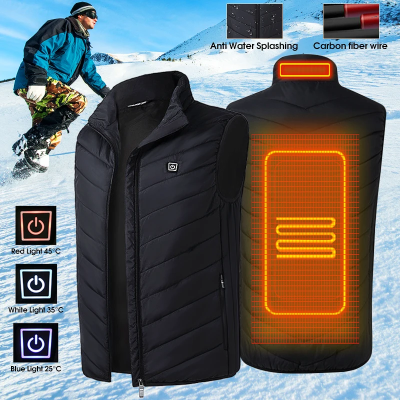 Beste Mens Verwarmde USB Mouwloze Jas Vest Volledige Rits Outdoor Verwarmde Jassen Temperatuurregeling Veiligheid Kleding