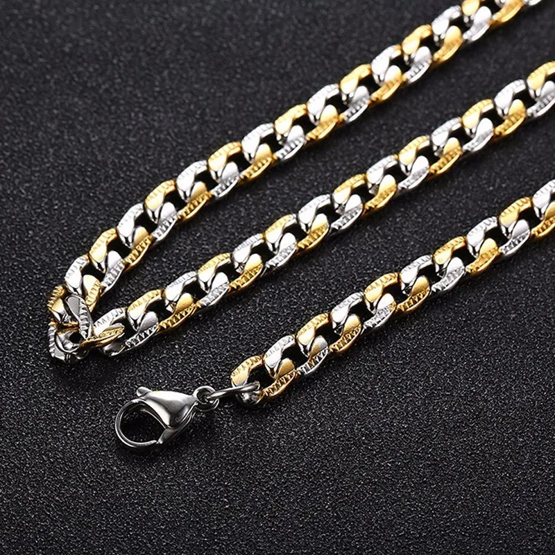 

Hop Man Chain Necklace Gold Silver Matching Stainless Steel Curb Link 7mm With Men Jewelry