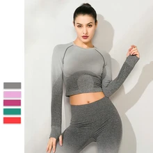 Спортивная одежда для занятий йогой с длинным рукавом, короткая футболка с подвешивкой, пикантная бесшовная одежда для фитнеса для женщин