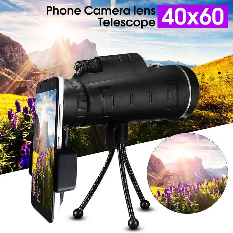 

40X60 Monocular BAK4 Monocular Telescope HD Vision Prism Scope With Phone Clip Tripod for Outdoor Activities