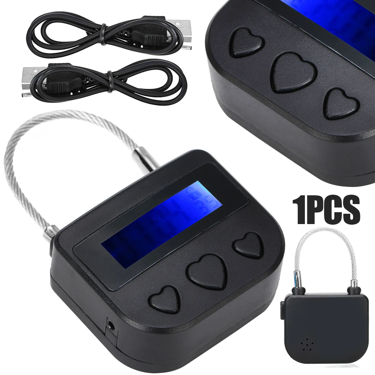 

Black Multipurpose Time Lock Waterproof USB Rechargeable Time Switch Padlock with USB Cable for Household Safety Lock