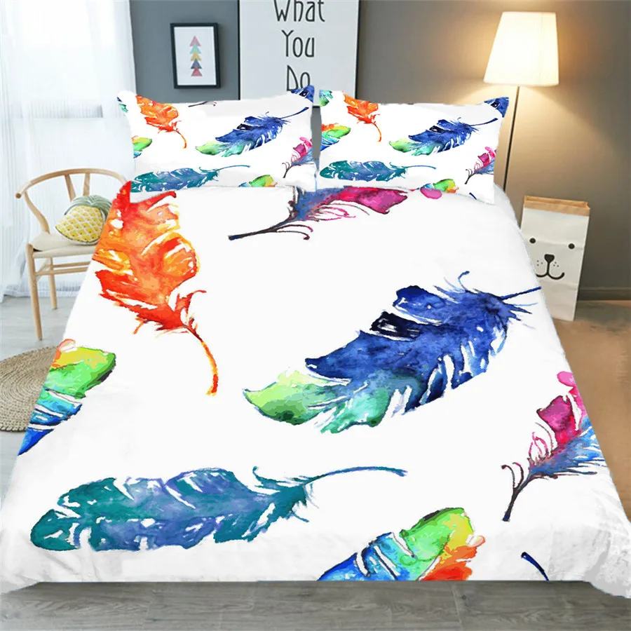 

Bedding Set 3D Printed Duvet Cover Bed Set Colored Feather Bohemian Home Textiles for Adults Bedclothes with Pillowcase #YM01