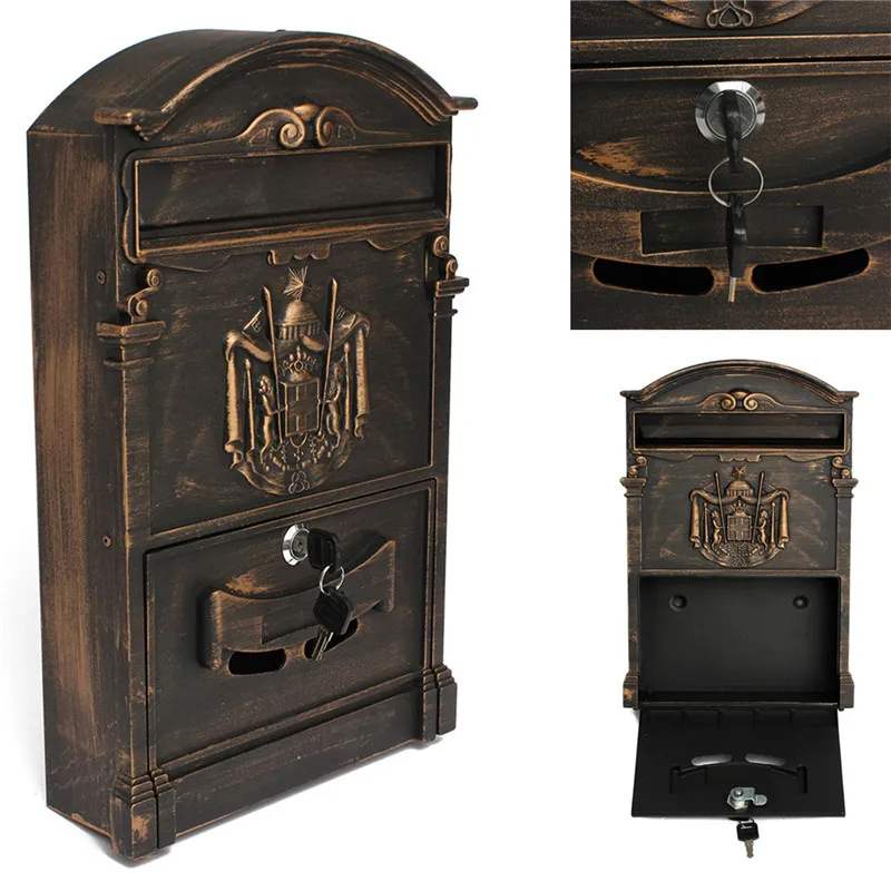 

41x25x8cm Retro Mailbox Villas Post Box European Lockable Outdoor Wall Newspaper Boxes Secure Letterbox Garden Home Decoration