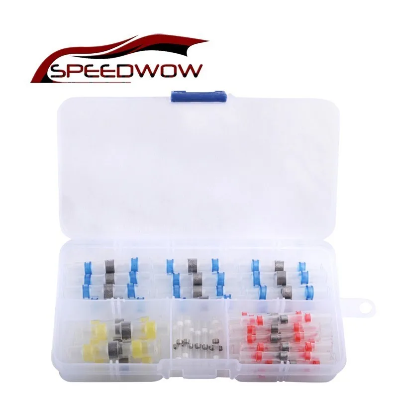 

SPEEDWOW 50PCS/Box Heat Shrink Electrical Conector Solder Sleeve Waterproof Wire Crimp Butt Terminal Connectors Cable Terminator