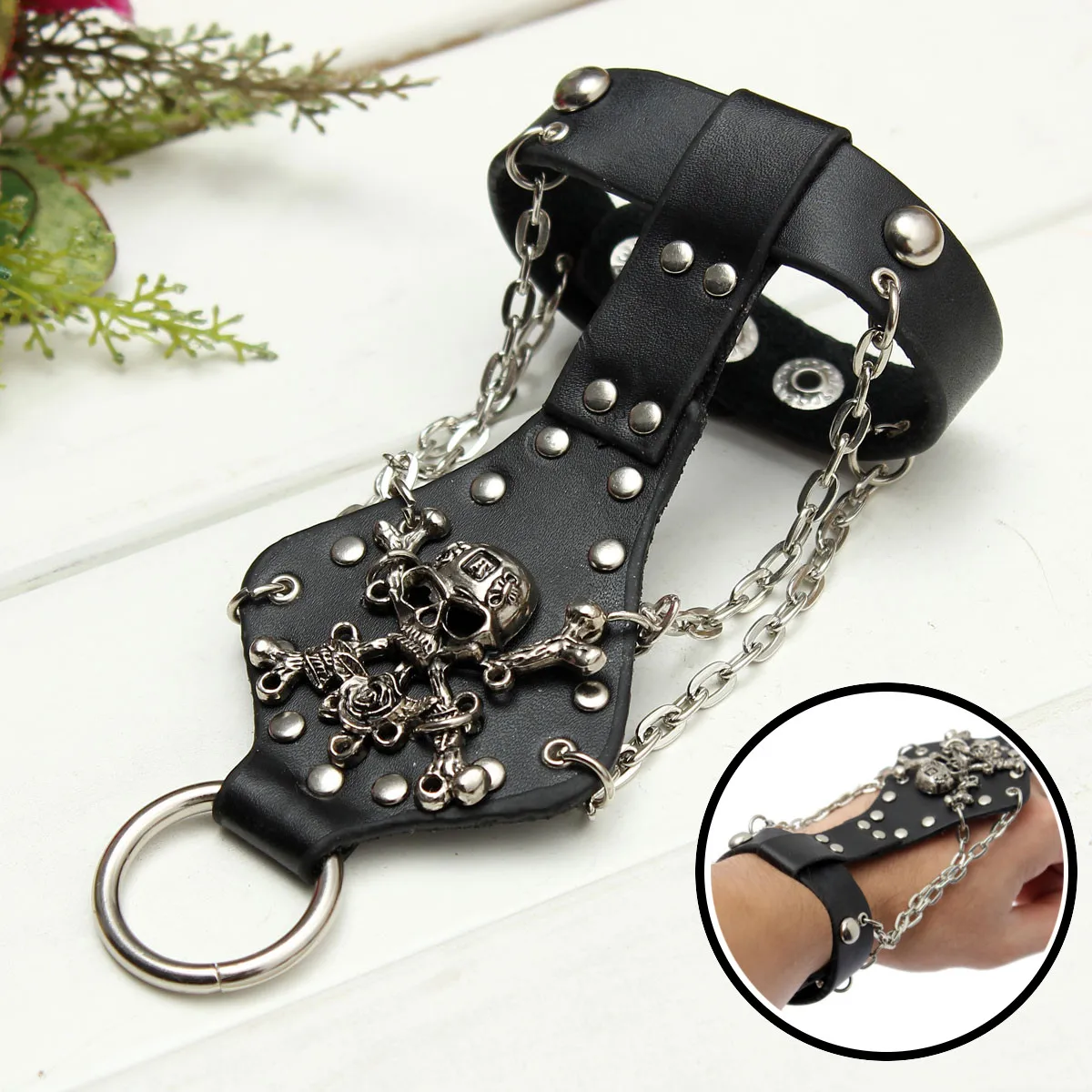 

Rose Ghost Accessories Leather with Material Leather Wrist Band 2CM X22.5CM Punk Rock Style Cool Gifts