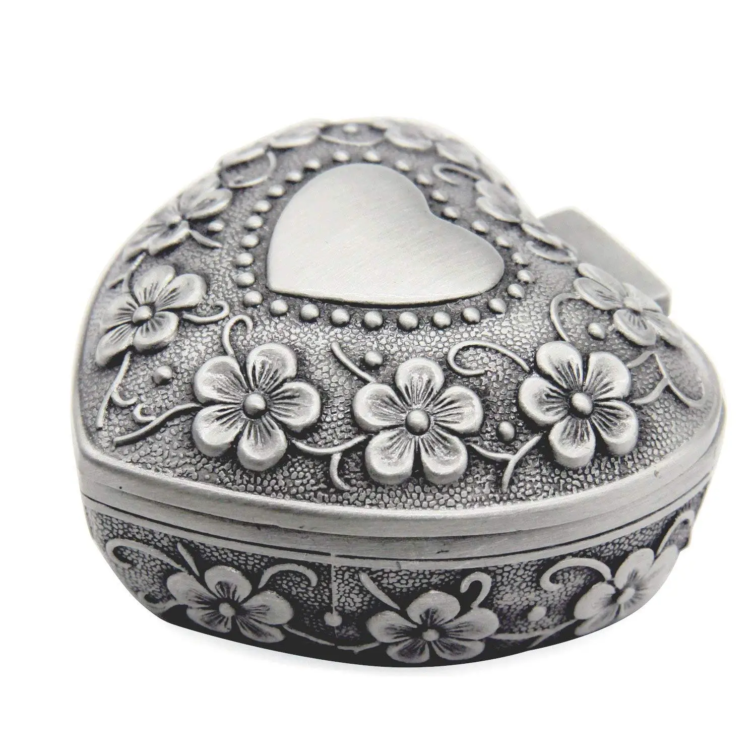 

Hot Sale Classic Vintage Antique Heart Shape Jewelry Box Ring Small Trinket Storage Organizer Chest Christmas Gift,Silver