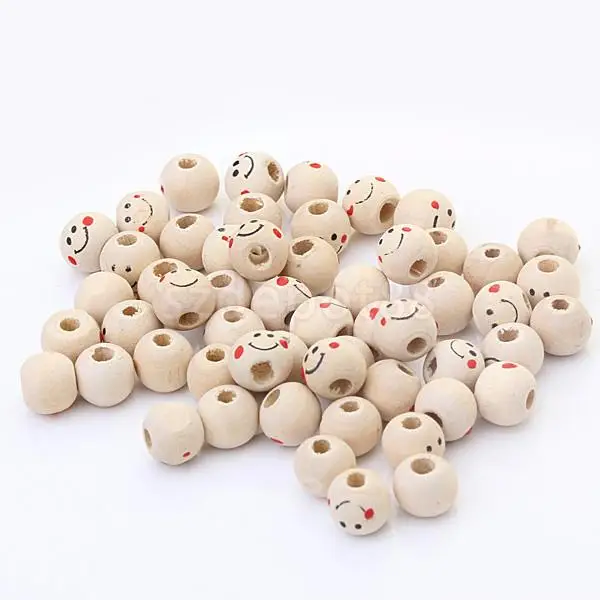 

SPMART 40pcs Wooden Round Smile Face Loose Beads 10mm