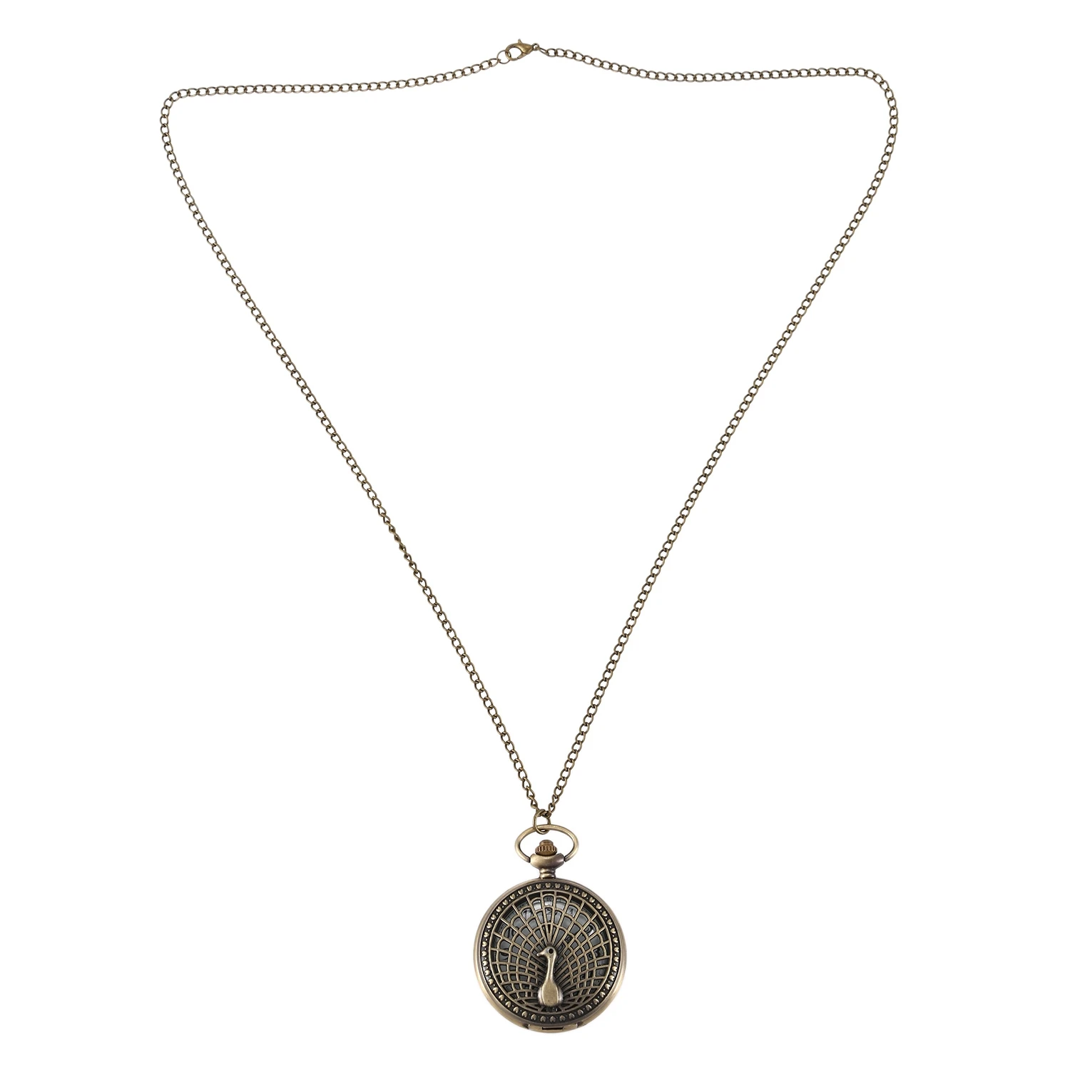 

Peacock Openwork Pocket Watch Bronze Arabic Digital Quartz Dial Steampunk Pendant Necklace Clock