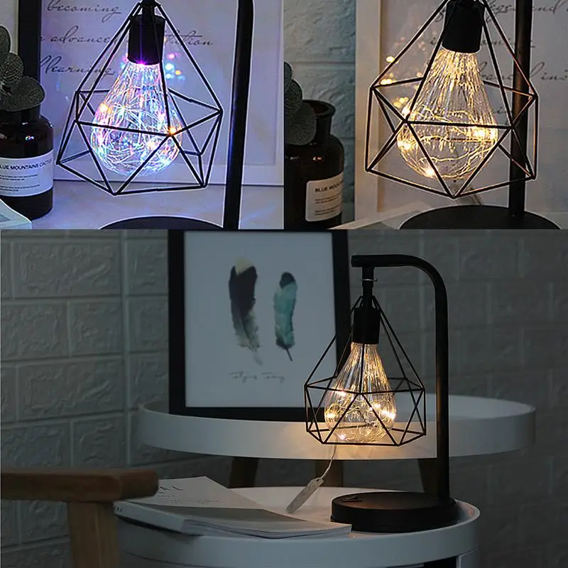  Christmas Creative Holiday Retro Iron Art Minimalist Hollow Diamond Table Lamps Reading Lamp Night 