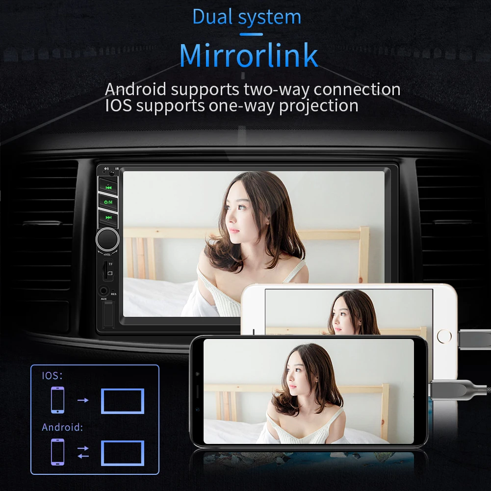 

2 din 7 inch Mp5 Bluetooth Handsfree Multimedia Audio player AutoradioTouch Screen FM USB TF 3.5mm AUX mirrorlink