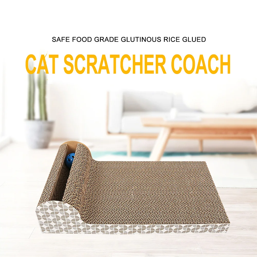 

Cat Scratcher Corrugated Cardboard For Kitten Catnip Pad Scratching Coach Scratcher Bed with Bell Ball Cat Scratch Toy