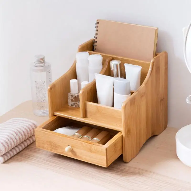 

Storage Box Bamboo Multifunctional Desktop Organizer Remote Controller Drawer Makeup Storage Box Cosmetic case Lipstick Cases