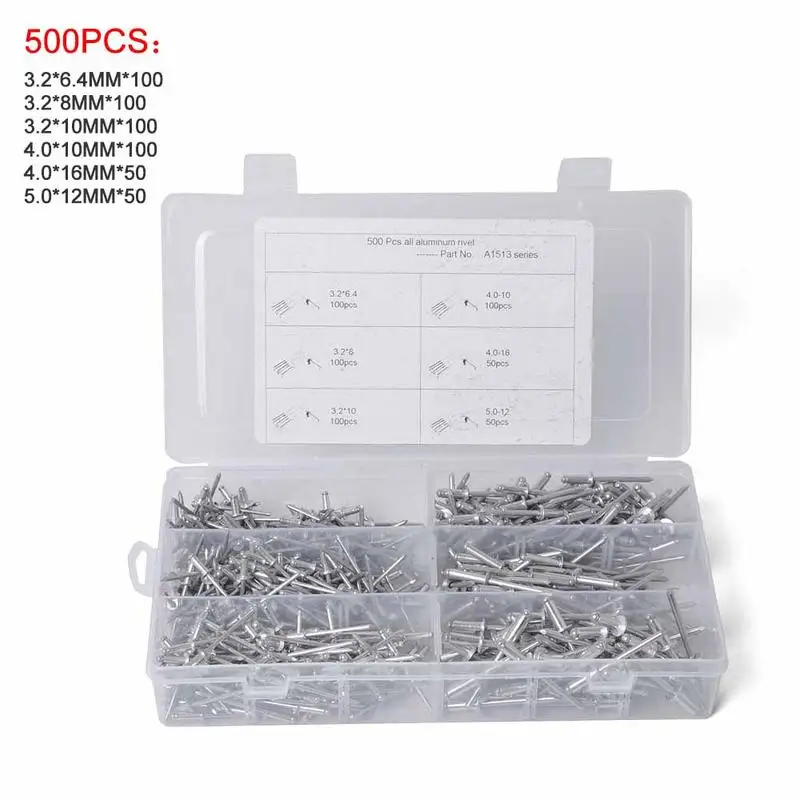 

120Pcs/set 360pcs/set 500pcs/set Aluminium Blind Rivets Nail Decoration Pop Rivets For Furniture Car Aircraft Assortment Kit