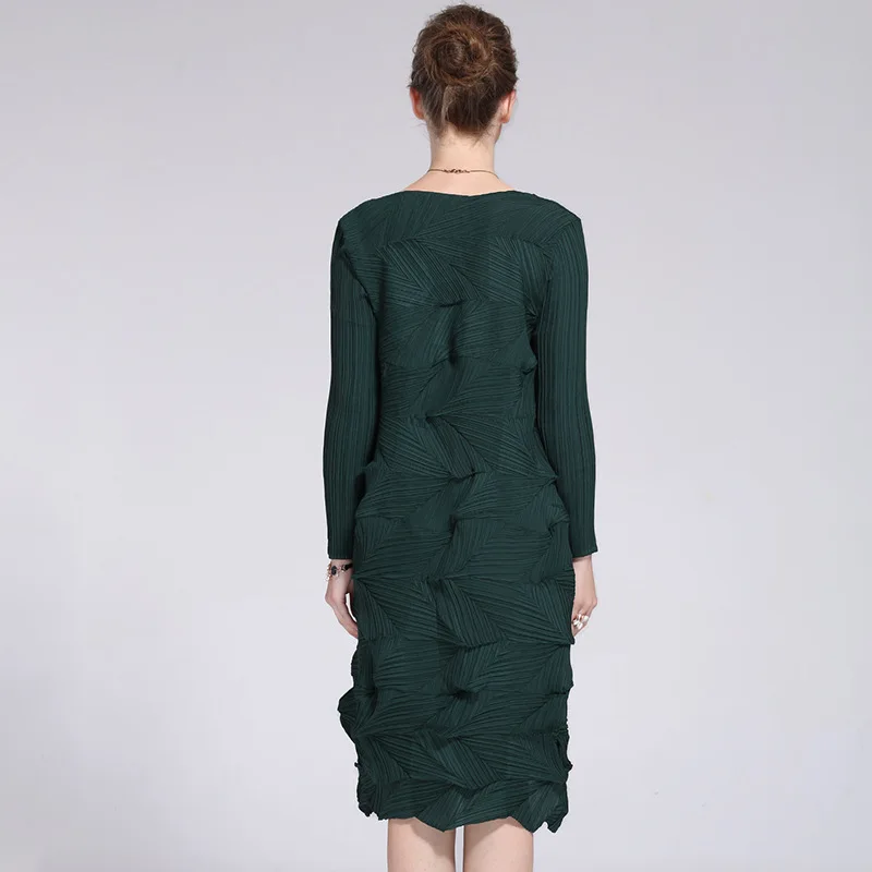 LANMREM Новая летняя стильная тонкая женская одежда винтажное плиссированное платье с круглым вырезом и длинными рукавами с цветочным принтом хорошего качества WG26506