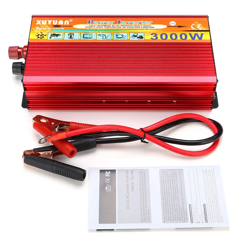 

High Conversion Efficiency Car LED Power Inverter Converter + 2 x Clip Cable Overload Overheat Over-current Protection Sturdy