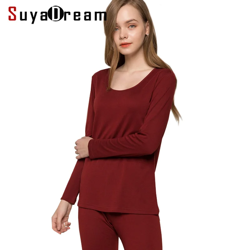 SuyaDream женские подштанники 30% натуральный шелк 70% шерсть одежда для сна с длинным