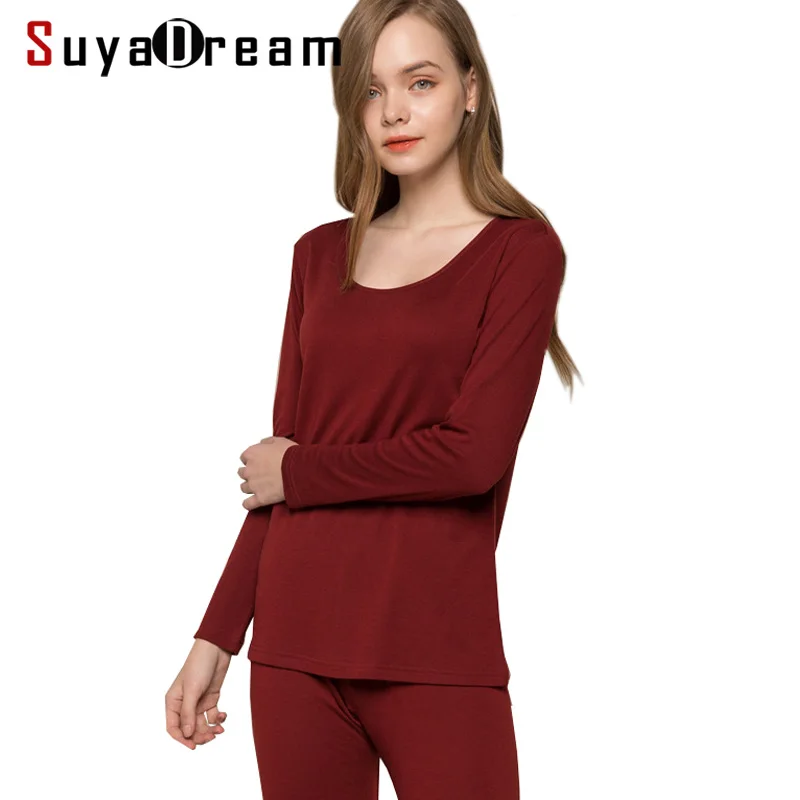 

Women long johns 30%Natural silk 70%Wool Intimates suit Long sleeve sleep wear cueca 2018 FALL WINTER NEW PINK RED NUDE