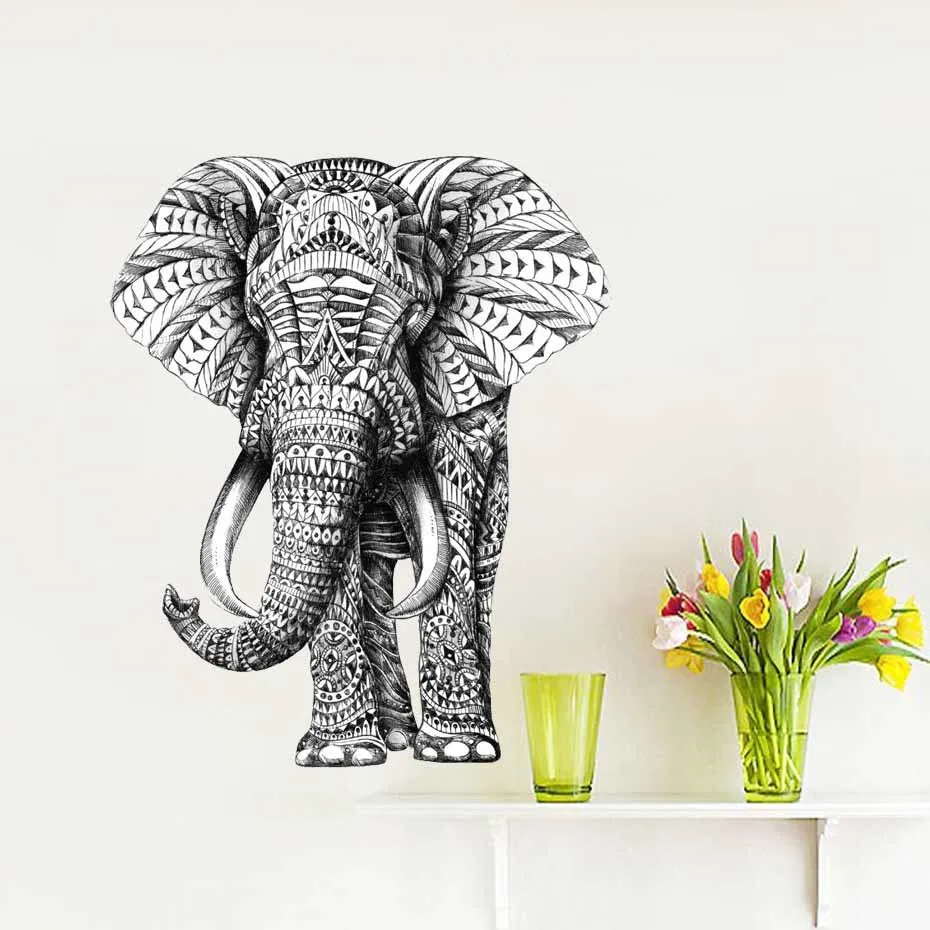 Elephant Animal Wall Sticker Abstract Design Retro Decals Art Bedroom Vinyl Self Adhesive Waterproof Wallpaper Home Decor | Дом и сад