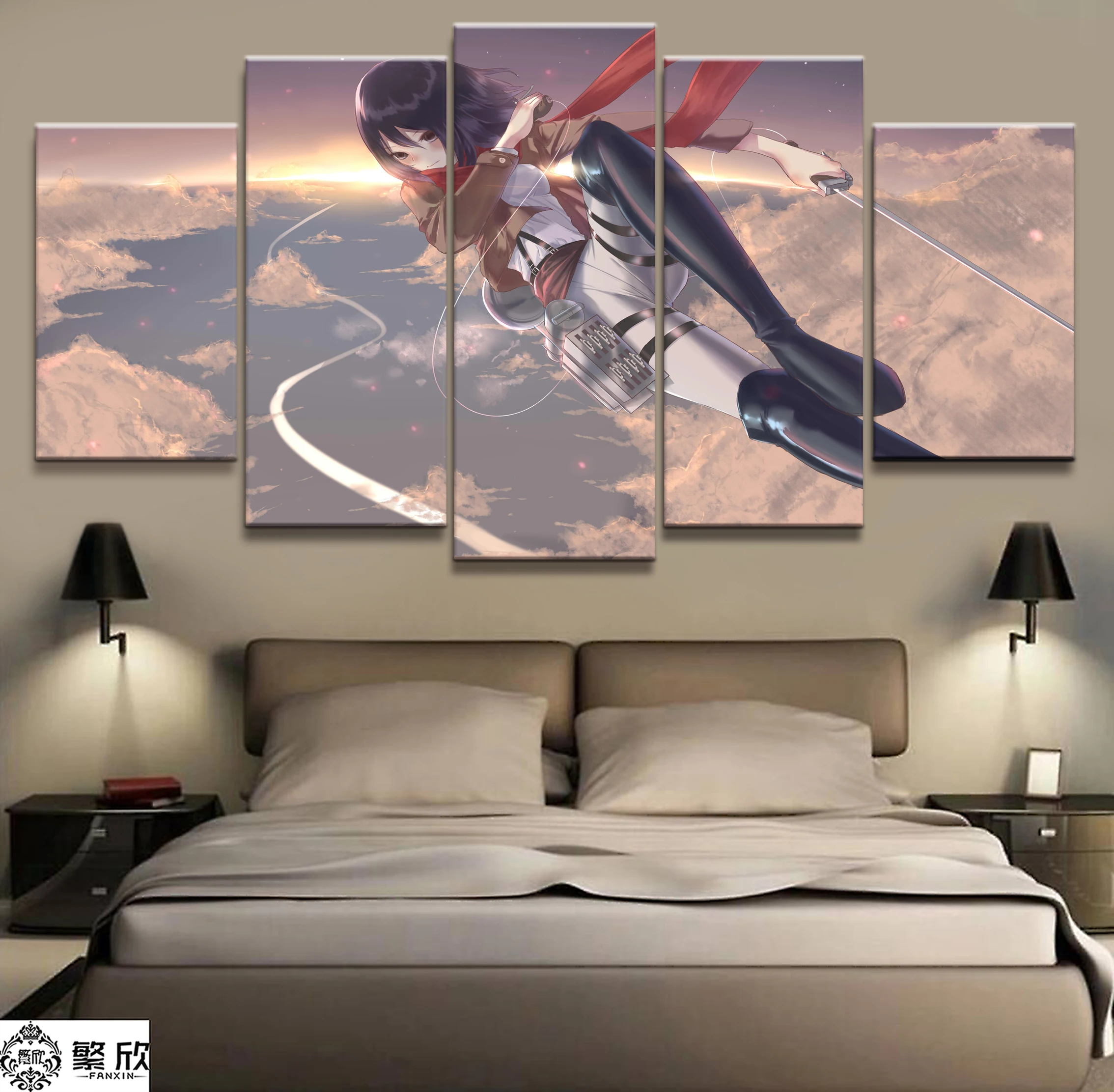 

Printed Modular Pictures Framework Canvas 5 Panel Anime Attack on Titan Characters Poster Home Decor Wall Art Oil Painting