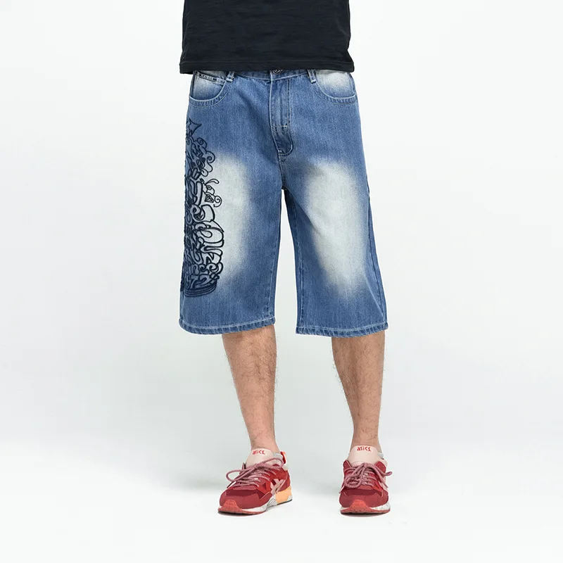 

New Hip Hop Mens Baggy Denim Shorts Jeans Men Casual Embroidery Skateboard Jeans Shorts For Male Plus Size 44 46