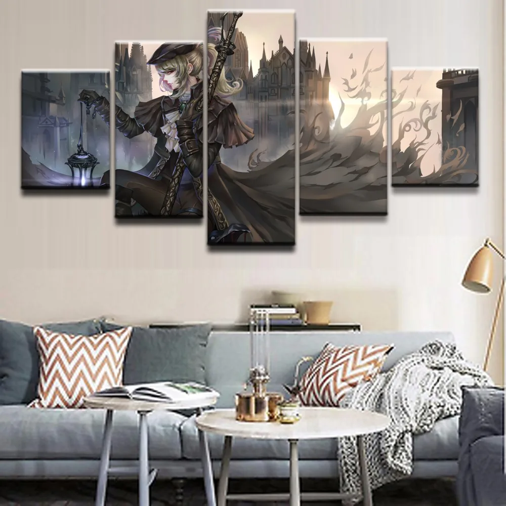 

Home Decor Print Canvas Oil Painting 5 Panel Game Bloodborne Maria Warrior Canvas Painting Wall Art Picture Living Room Decor