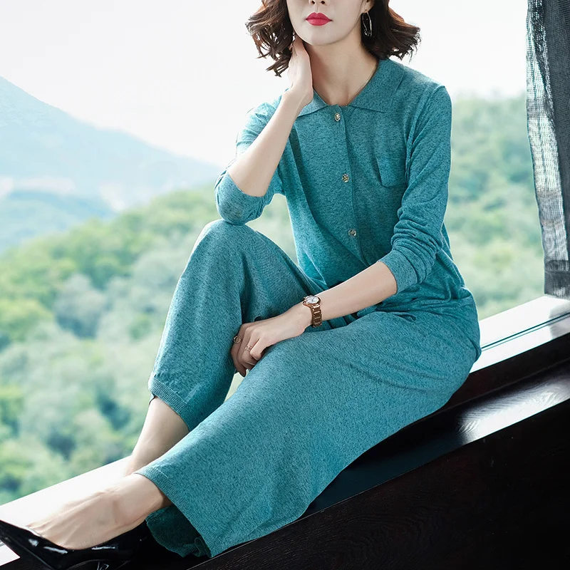 Pièce Lin Camel Ensembles Automne Couleur green 2019 Lâche Pantalon À 2 Xl De Pur Définit Tricot Décontracté Nouveau Marque Revers pink Chemise Printemps Mélangé Femmes gray Bt7q5yq1w