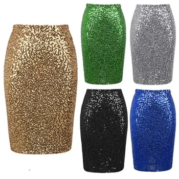 

Stylish Women's Sequins Skirt Sexy Female Sparkle High Waist Stretchy Skirts Bodycon Glitter Long/Mini Party Club Pencil Skirts