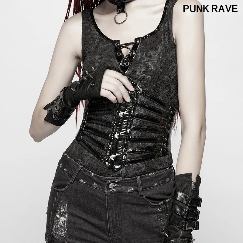 

Gothic Accessories Metal Corns Sexy Tight Girdle Fashion Novelty Leather Hollow out slim Black Women Vest belt PUNK RAVE S-273