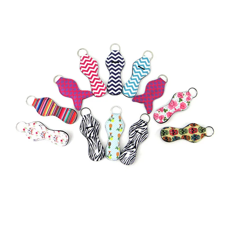 

500pcs/lot 59 Styles Sports Balls Leopard Rainbow Prints Neoprene Chapstick Holder Lip Balm Wrap Keychian Wrap Carry Case Gift
