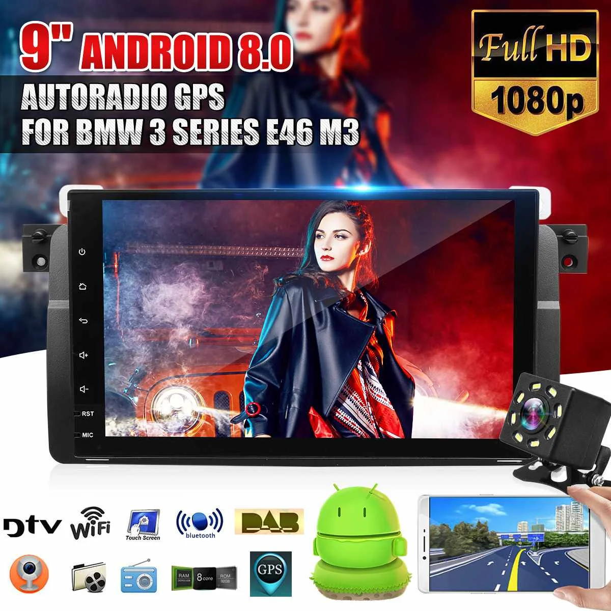 9 "автомобиль 1 Din Мультимедиа Android 8,0 1 + 16G Wifi резервная Bluetooth Камера dvd-плеер RDS USB Gps навигация для BMW E46 M3 Rover 75 MG ZT