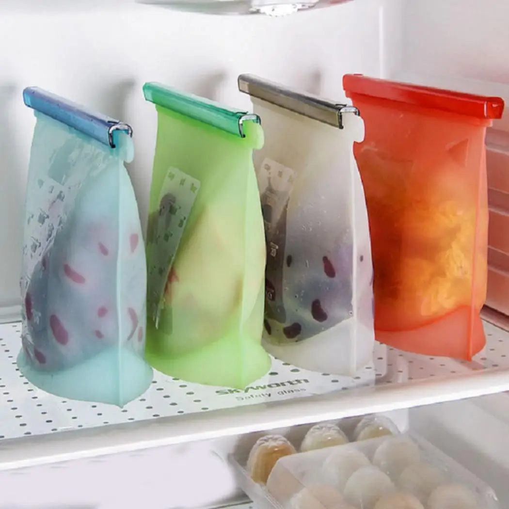 

Food-grade silicone vacuum storage bags sealed bag frozen soup thickened heating food pouch Refrigerator reusable Food Organizer