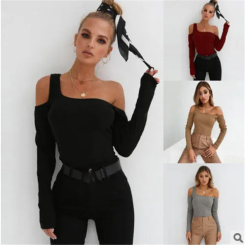 

2019 New Hot Fashion Women Casual Tops Long Sleeve One Shoulder Autumn Slim Off Shoulder T-Shirt