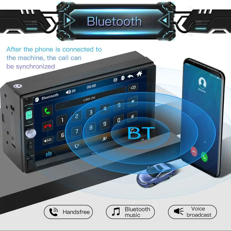 7 &quotHD 2 DIN Автомобильный MP5 плеер Bluetooth Сенсорный экран стерео радио FM AUX USB