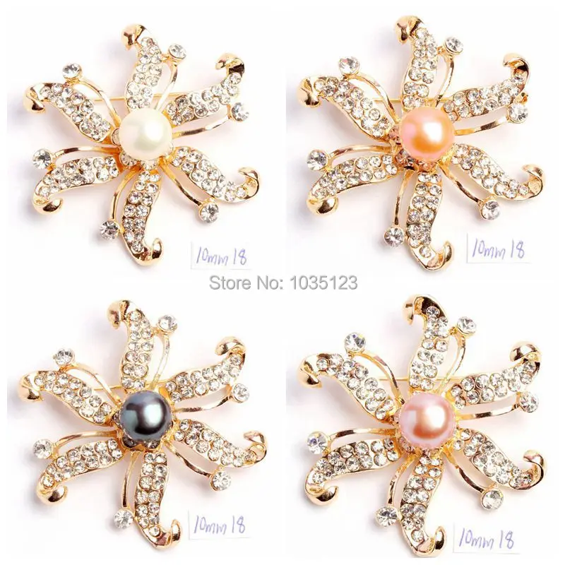 

4 Color Natural 10mm Freshwater Pearl Crystal Brooch wj154