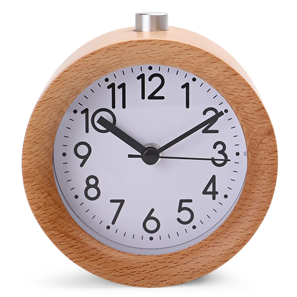 Circular Digital No Ticking Snooze Backlight Wood Clock Exquisite Decor