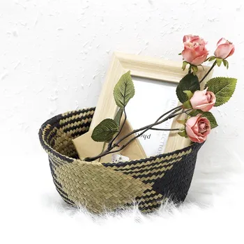 

New Black Lattice Knitting Seagrass Wicker Basket Wicker Basket Flower Pot Folding Basket Dirty Basket Storage Organizer
