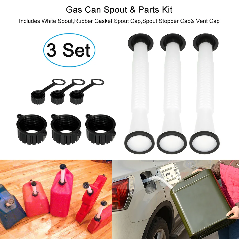 

Gas Can Spout & Parts Kit Includes White Spout Rubber Gasket Spout Cap Spout Stopper Cap & Vent Cap 3 Sets 2019