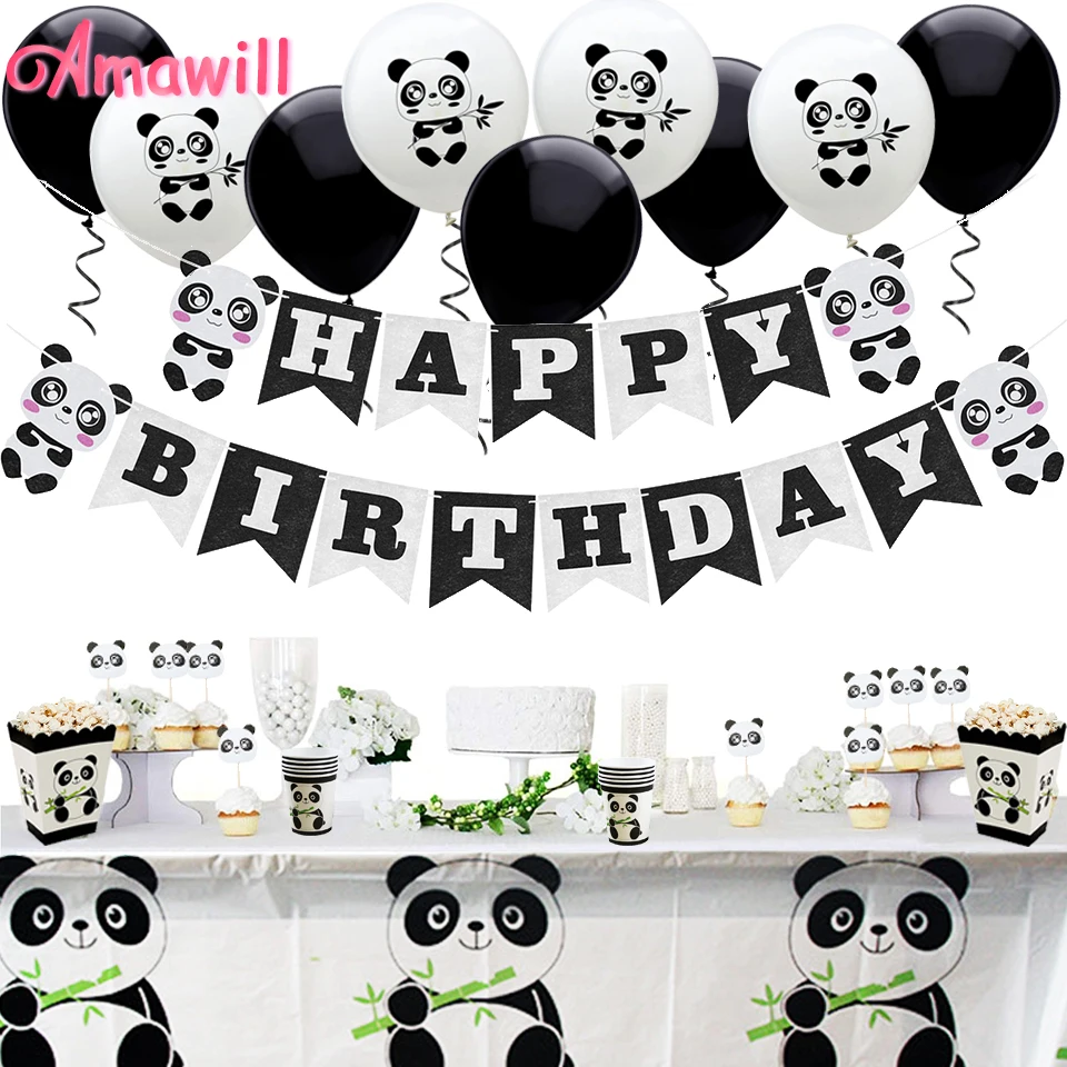 

Amawill Panda Party Decorations Supplies Happy Birthday Banner Panda Balloons Cake Toppers Gift Bags For Baby Shower Boy Girl 7D