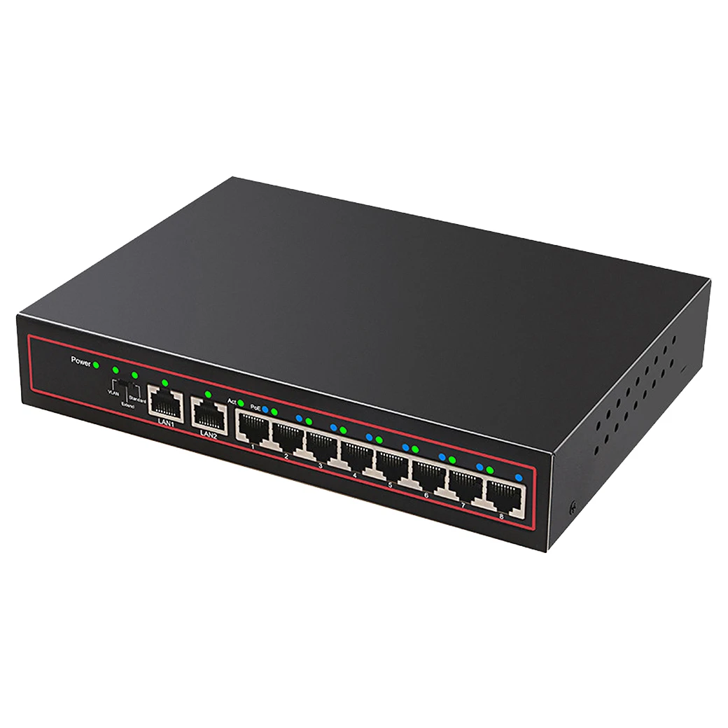 

10 Ports Poe Switch 52V Power Over Ethernet Network Switch 8 Poe Switch Injector For Ip Camera/Wireless Ap/Cctv Camera System(