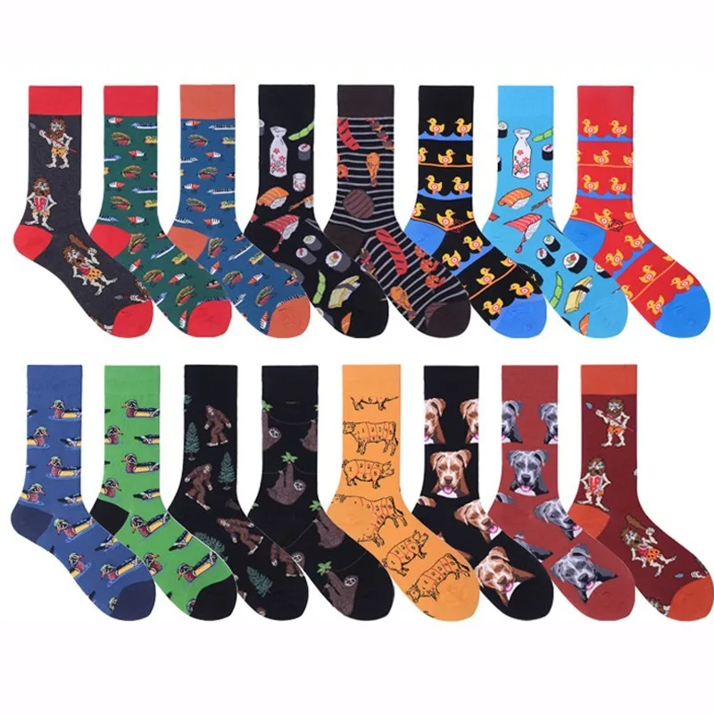 

Men Socks Happy Funny Cartoon Sushi Dog Sloth Cute Harajuku Hip Hop Street Style Male Fashion Cotton Skate Socks Autumn Winter