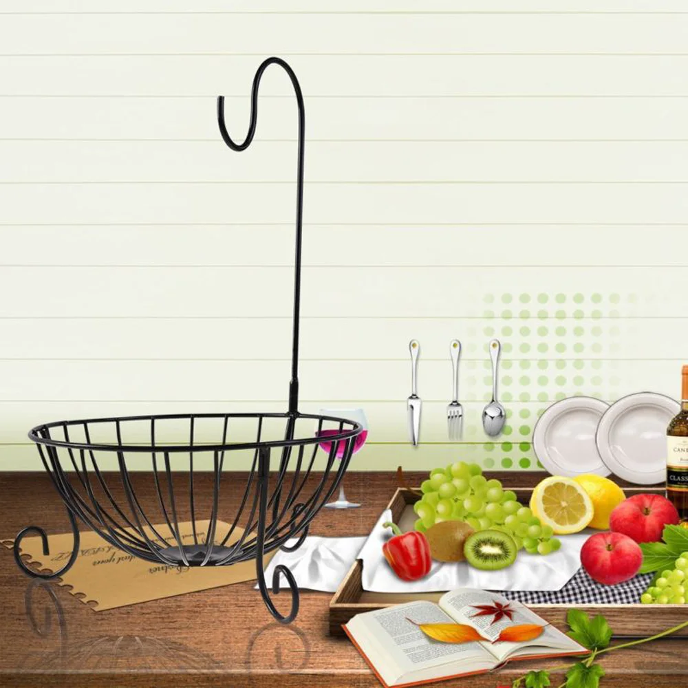 

Kitchen Metal Fruit Banana Storage Basket with Detachable Hanger Holder