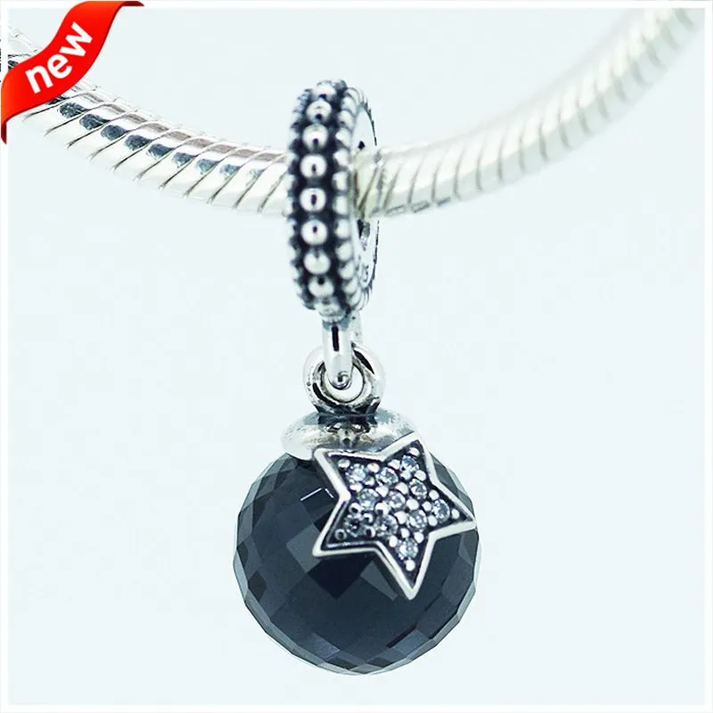 

Genuine 925 Sterling Silver Moon and Star Pendant Charm Blue Crystal & Clear CZ Beads for Jewelry Making Fits Bracelet Necklace