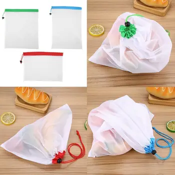 

24pcs/pack Reusable Mesh Produce Bags Washable Bags for Grocery Shopping Storage Fruit Vegetable Kitchen Supplies Accessories