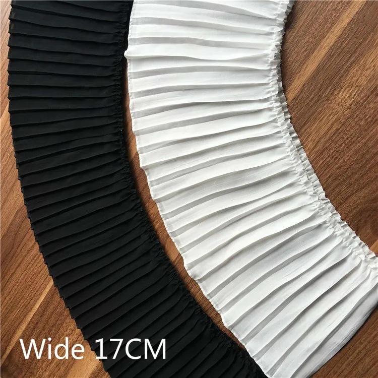 17 см в ширину роскошное белое черное Плиссированное шифоновое складное кружевное платье с оборкой и лентой Кружевная аппликация на воротник гипюр для шитья