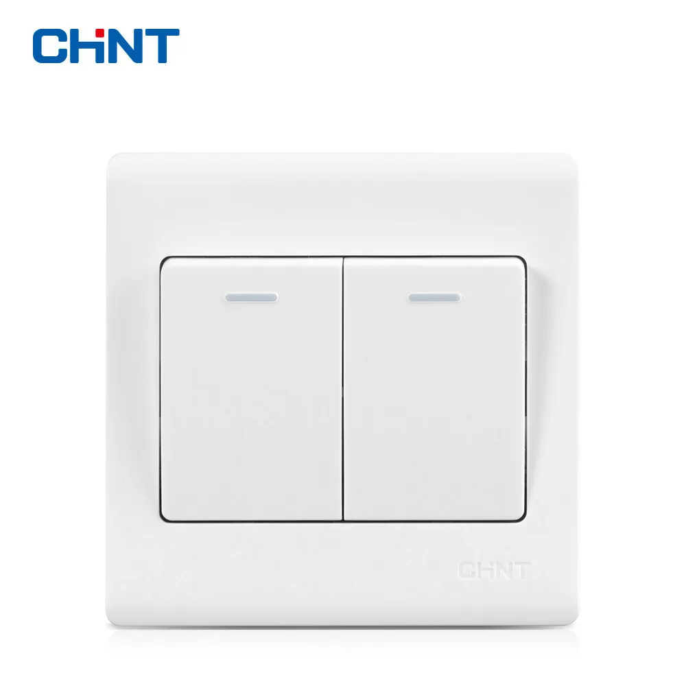 

CHNT 86 Type Wall Switch White Panel Socket NEW7D Elegant White Two Gang Single Control Light Switches 2 Gang 1 Way