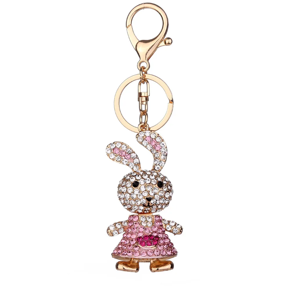 

New European And American Popular Rhinestone Rabbit Keychain Pendant Cute Romantic Style Pink