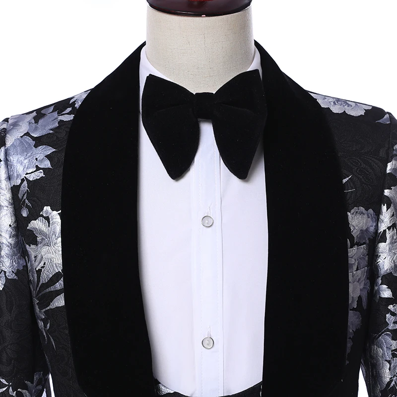 Костюм Homme новейший дизайн пальто брюки Terno Masculino Slim Fit 3 шт костюм черный принт Пейсли мужские костюмы с брюками