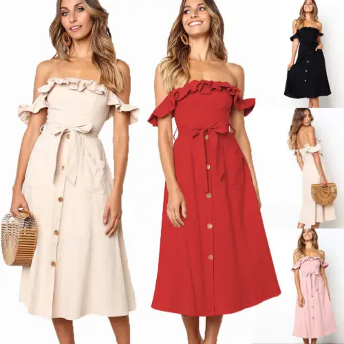 Женские модные женские платья летние Boho повседневные Длинные Макси Вечерние