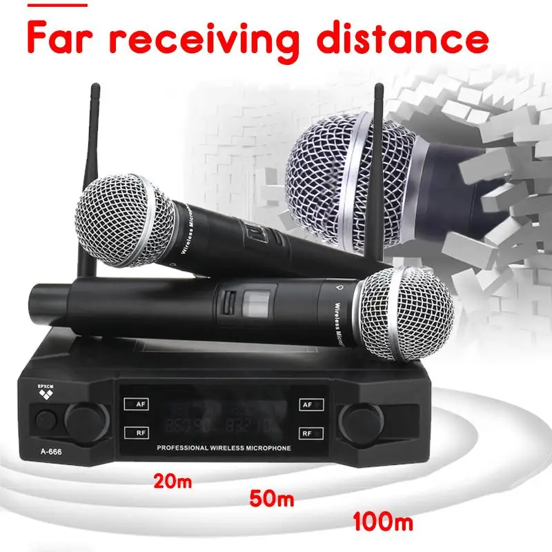 Профессиональный UHF беспроводной микрофон 2 канала 2 беспроводной ручной микрофон Kraoke вечерние принадлежности кардиоидный микрофон